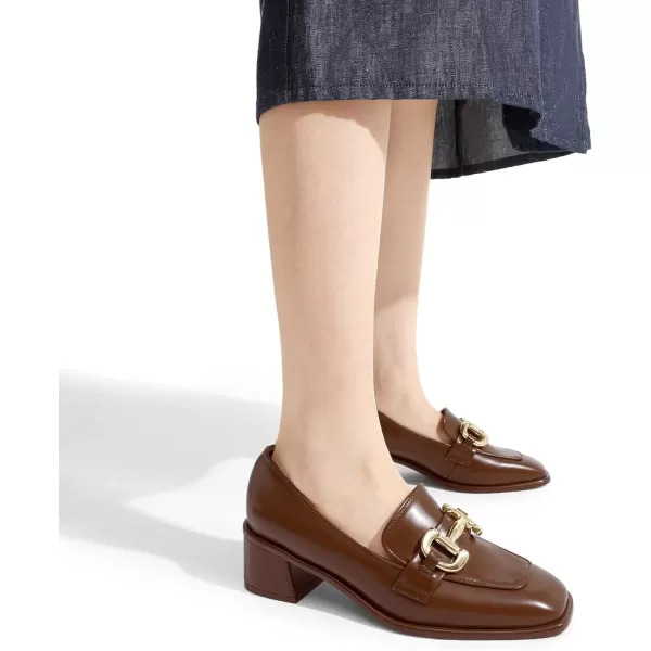 imageDREAM PAIRS Loafers with Heels for Women Leather Chunky Loafer Shoes Penny Casual Fashion ShoesBrownpu