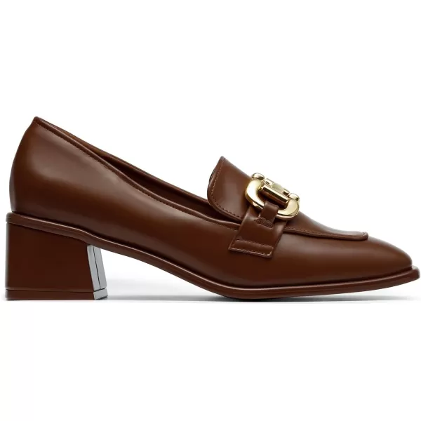 imageDREAM PAIRS Loafers with Heels for Women Leather Chunky Loafer Shoes Penny Casual Fashion ShoesBrownpu