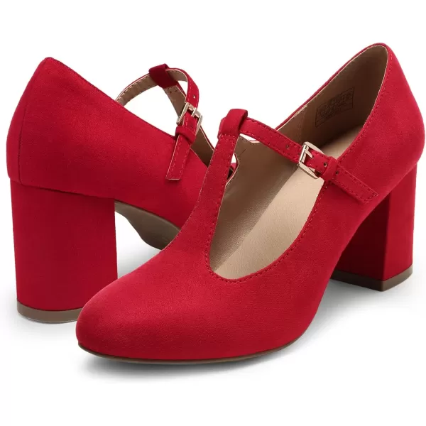 imageDREAM PAIRS Low Chunky Heels for Women TStrap Mary Jane Pumps Wedding Dress ShoesRed