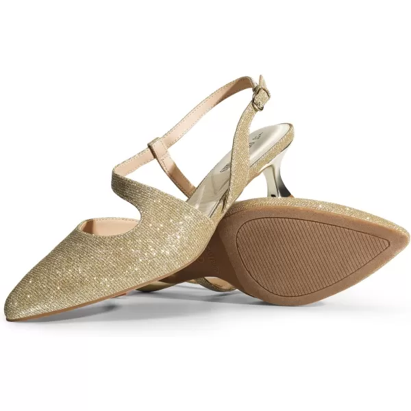 imageDREAM PAIRS Low Kitten Heels for Women Slingback Adjustable Strap Pointed Toe Wedding Dress Closed Toe Pumps Comfort Prom ShoesGoldglitter