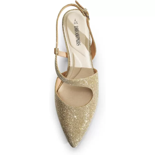 imageDREAM PAIRS Low Kitten Heels for Women Slingback Adjustable Strap Pointed Toe Wedding Dress Closed Toe Pumps Comfort Prom ShoesGoldglitter