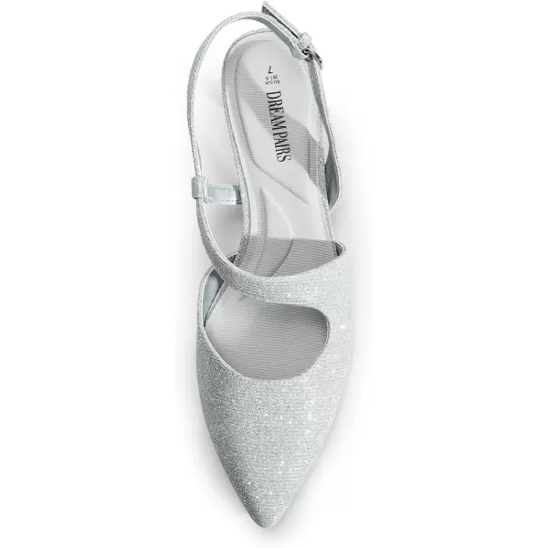 imageDREAM PAIRS Low Kitten Heels for Women Slingback Adjustable Strap Pointed Toe Wedding Dress Closed Toe Pumps Comfort Prom ShoesSilverglitter