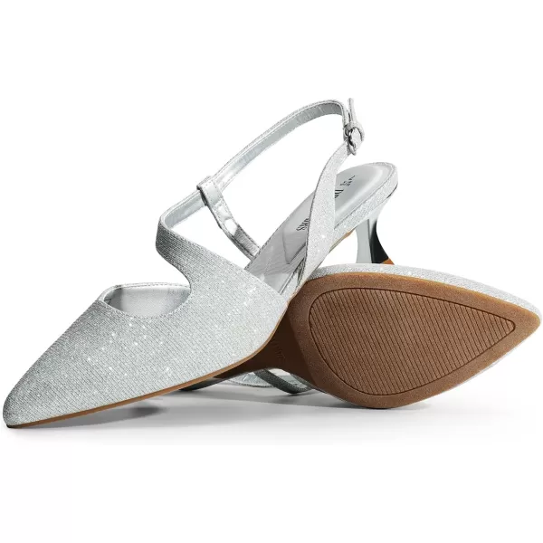 imageDREAM PAIRS Low Kitten Heels for Women Slingback Adjustable Strap Pointed Toe Wedding Dress Closed Toe Pumps Comfort Prom ShoesSilverglitter