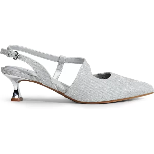 imageDREAM PAIRS Low Kitten Heels for Women Slingback Adjustable Strap Pointed Toe Wedding Dress Closed Toe Pumps Comfort Prom ShoesSilverglitter