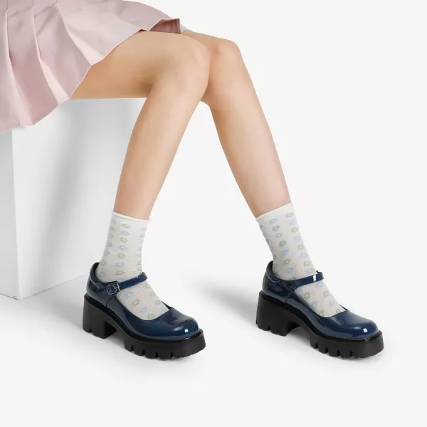 imageDREAM PAIRS Mary Janes Shoes Women Platform Low Heel Chunky Pumps Round Toe Ankle StrapNavy