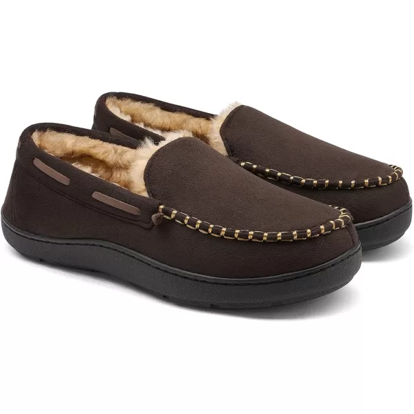imageDREAM PAIRS Mens Fuzzy Microsuede Moccasin Slippers with Plush Lining House ShoesCoffee