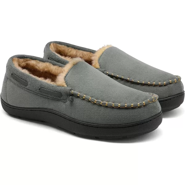 imageDREAM PAIRS Mens Fuzzy Microsuede Moccasin Slippers with Plush Lining House ShoesGrey
