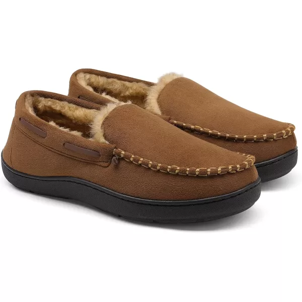 imageDREAM PAIRS Mens Fuzzy Microsuede Moccasin Slippers with Plush Lining House ShoesTan