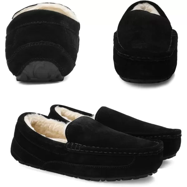 imageDREAM PAIRS Mens House Slippers Moccasin Indoor Outdoor Fuzzy Furry Loafers Suede Leather Warm Comfortable Shoes01black