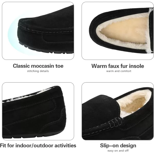imageDREAM PAIRS Mens House Slippers Moccasin Indoor Outdoor Fuzzy Furry Loafers Suede Leather Warm Comfortable Shoes01black