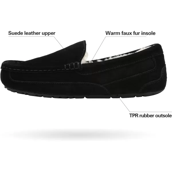 imageDREAM PAIRS Mens House Slippers Moccasin Indoor Outdoor Fuzzy Furry Loafers Suede Leather Warm Comfortable Shoes01black