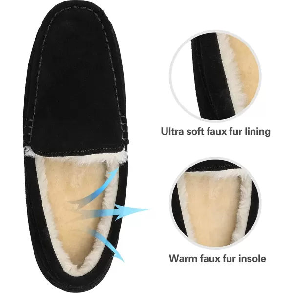 imageDREAM PAIRS Mens House Slippers Moccasin Indoor Outdoor Fuzzy Furry Loafers Suede Leather Warm Comfortable Shoes01black