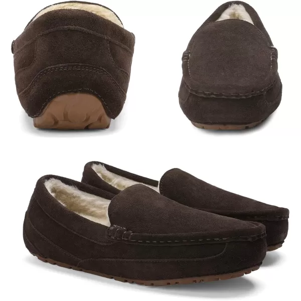 imageDREAM PAIRS Mens House Slippers Moccasin Indoor Outdoor Fuzzy Furry Loafers Suede Leather Warm Comfortable Shoes01brown