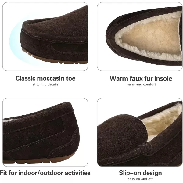 imageDREAM PAIRS Mens House Slippers Moccasin Indoor Outdoor Fuzzy Furry Loafers Suede Leather Warm Comfortable Shoes01brown
