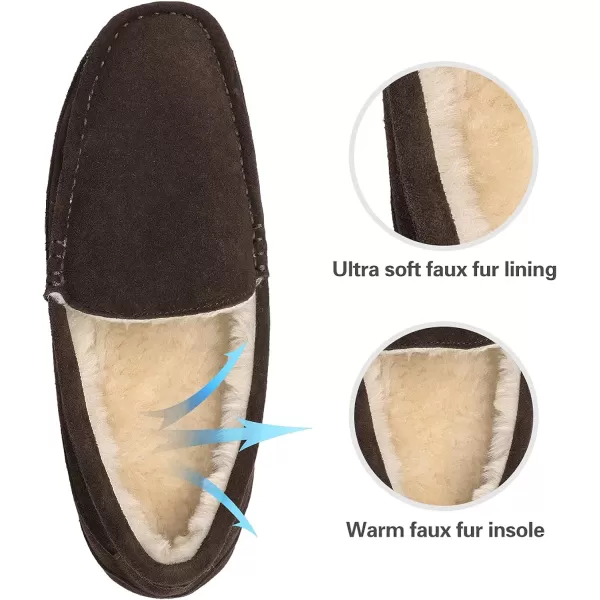 imageDREAM PAIRS Mens House Slippers Moccasin Indoor Outdoor Fuzzy Furry Loafers Suede Leather Warm Comfortable Shoes01brown