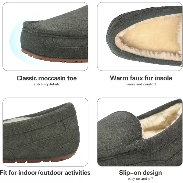 imageDREAM PAIRS Mens House Slippers Moccasin Indoor Outdoor Fuzzy Furry Loafers Suede Leather Warm Comfortable Shoes01grey