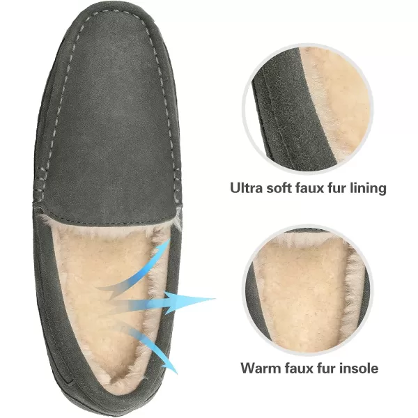 imageDREAM PAIRS Mens House Slippers Moccasin Indoor Outdoor Fuzzy Furry Loafers Suede Leather Warm Comfortable Shoes01grey