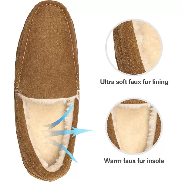 imageDREAM PAIRS Mens House Slippers Moccasin Indoor Outdoor Fuzzy Furry Loafers Suede Leather Warm Comfortable Shoes01tan