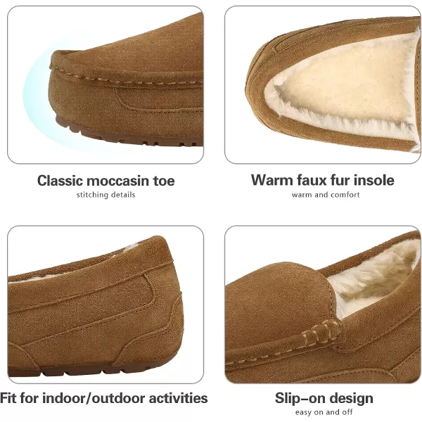 imageDREAM PAIRS Mens House Slippers Moccasin Indoor Outdoor Fuzzy Furry Loafers Suede Leather Warm Comfortable Shoes01tan