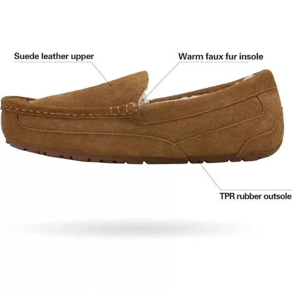 imageDREAM PAIRS Mens House Slippers Moccasin Indoor Outdoor Fuzzy Furry Loafers Suede Leather Warm Comfortable Shoes01tan