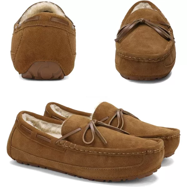 imageDREAM PAIRS Mens House Slippers Moccasin Indoor Outdoor Fuzzy Furry Loafers Suede Leather Warm Comfortable Shoes01tan