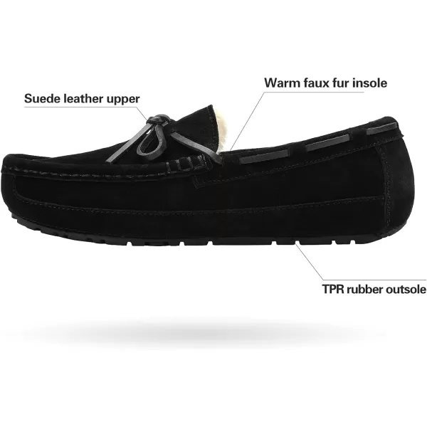 imageDREAM PAIRS Mens House Slippers Moccasin Indoor Outdoor Fuzzy Furry Loafers Suede Leather Warm Comfortable Shoes02black