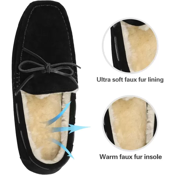 imageDREAM PAIRS Mens House Slippers Moccasin Indoor Outdoor Fuzzy Furry Loafers Suede Leather Warm Comfortable Shoes02black
