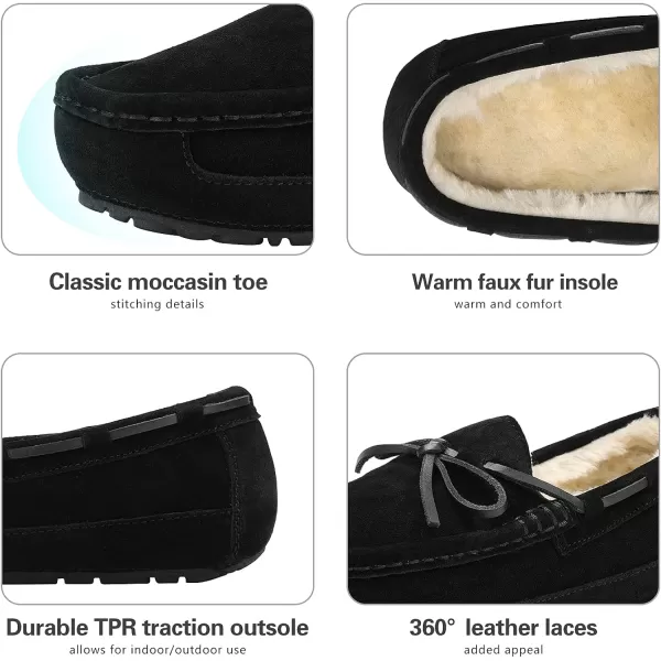 imageDREAM PAIRS Mens House Slippers Moccasin Indoor Outdoor Fuzzy Furry Loafers Suede Leather Warm Comfortable Shoes02black