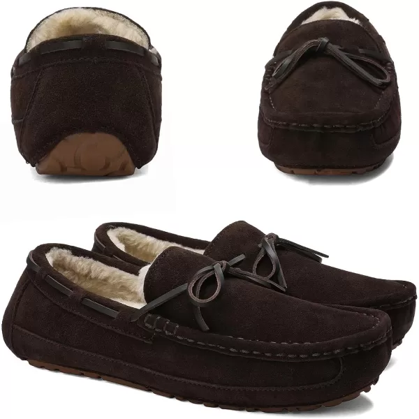 imageDREAM PAIRS Mens House Slippers Moccasin Indoor Outdoor Fuzzy Furry Loafers Suede Leather Warm Comfortable Shoes02brown