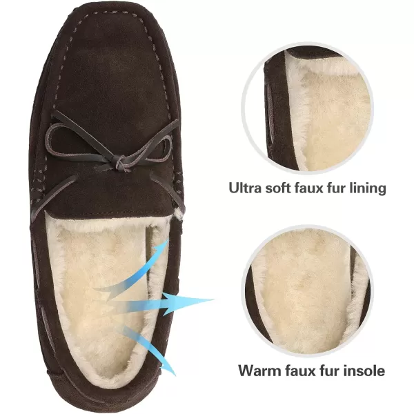 imageDREAM PAIRS Mens House Slippers Moccasin Indoor Outdoor Fuzzy Furry Loafers Suede Leather Warm Comfortable Shoes02brown