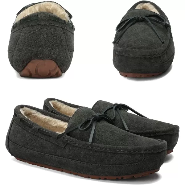 imageDREAM PAIRS Mens House Slippers Moccasin Indoor Outdoor Fuzzy Furry Loafers Suede Leather Warm Comfortable Shoes02grey