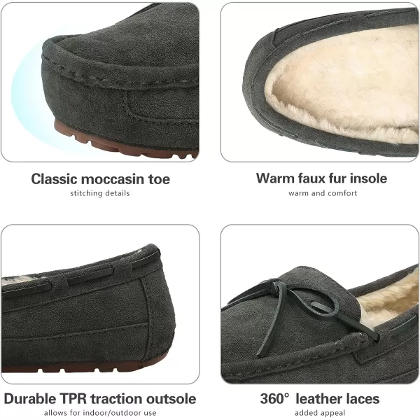 imageDREAM PAIRS Mens House Slippers Moccasin Indoor Outdoor Fuzzy Furry Loafers Suede Leather Warm Comfortable Shoes02grey