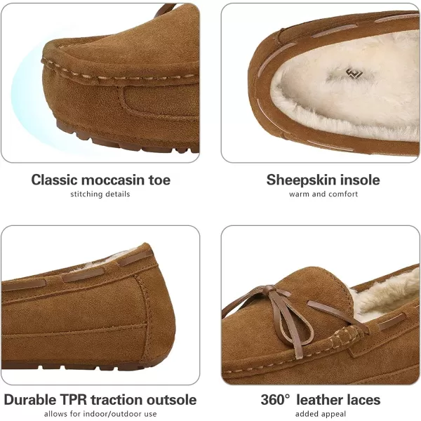 imageDREAM PAIRS Mens House Slippers Moccasin Indoor Outdoor Fuzzy Furry Loafers Suede Leather Warm Comfortable Shoes02tan