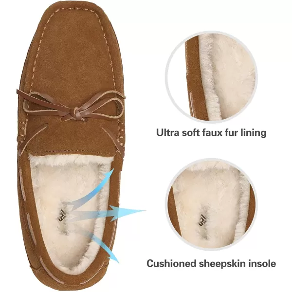 imageDREAM PAIRS Mens House Slippers Moccasin Indoor Outdoor Fuzzy Furry Loafers Suede Leather Warm Comfortable Shoes02tan