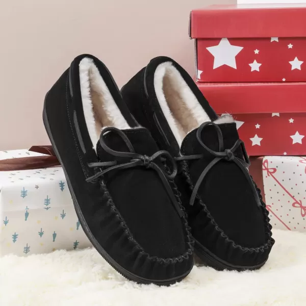 imageDREAM PAIRS Mens Moccasin Slippers Fuzzy Plush House Shoes Indoor Outdoor Fleece Lining LoafersBlack