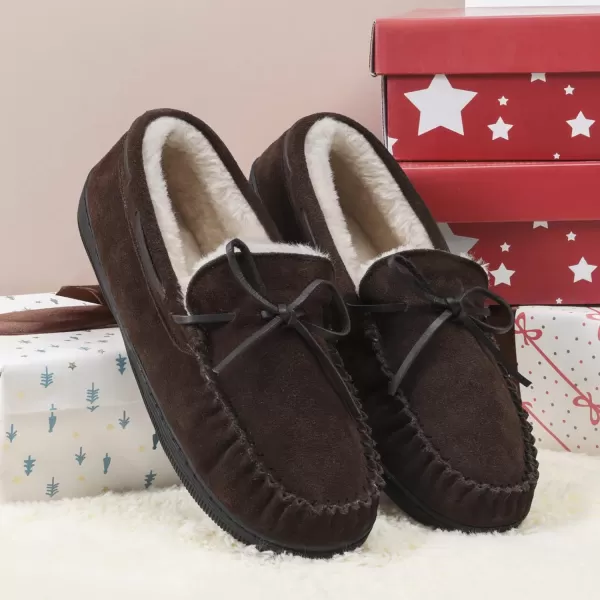 imageDREAM PAIRS Mens Moccasin Slippers Fuzzy Plush House Shoes Indoor Outdoor Fleece Lining LoafersBrown