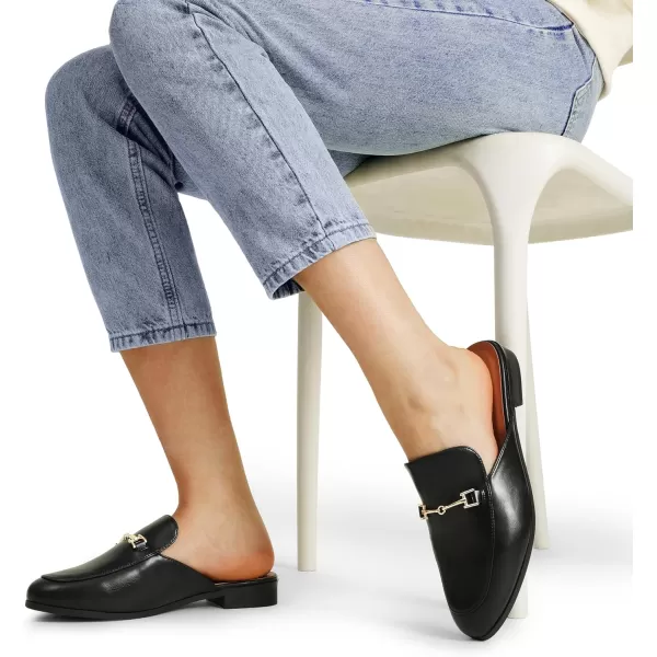 imageDREAM PAIRS Mules for Women Flats Comfortable Buckle Mules Slip on Slides Backless Loafers ShoesBlackpu
