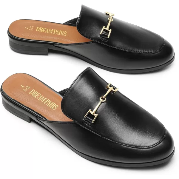 imageDREAM PAIRS Mules for Women Flats Comfortable Buckle Mules Slip on Slides Backless Loafers ShoesBlackpu