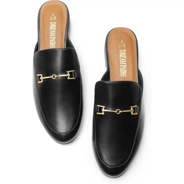imageDREAM PAIRS Mules for Women Flats Comfortable Buckle Mules Slip on Slides Backless Loafers ShoesBlackpu