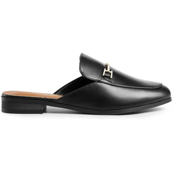 imageDREAM PAIRS Mules for Women Flats Comfortable Buckle Mules Slip on Slides Backless Loafers ShoesBlackpu