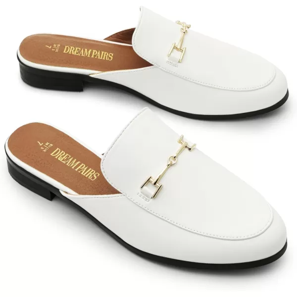 imageDREAM PAIRS Mules for Women Flats Comfortable Buckle Mules Slip on Slides Backless Loafers ShoesWhitepu
