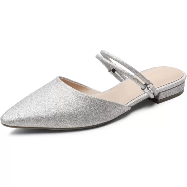 imageDREAM PAIRS Mules for Women Flats Pointed Toe TwoWay Wear Slip on Slides ShoesSilverglitter