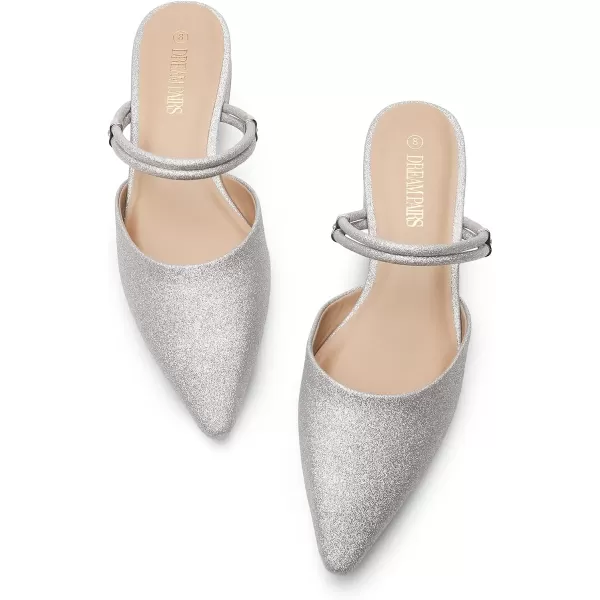 imageDREAM PAIRS Mules for Women Flats Pointed Toe TwoWay Wear Slip on Slides ShoesSilverglitter