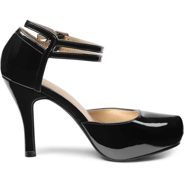 imageDREAM PAIRS Office02 Womens Classy Mary Jane Double Ankle Strap Almond Toe High Heel Pumps NewBlack Pat