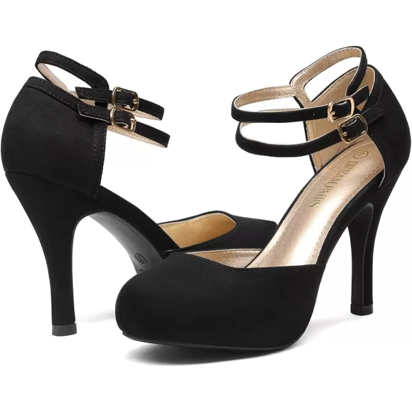 imageDREAM PAIRS Office02 Womens Classy Mary Jane Double Ankle Strap Almond Toe High Heel Pumps NewBlack Suede