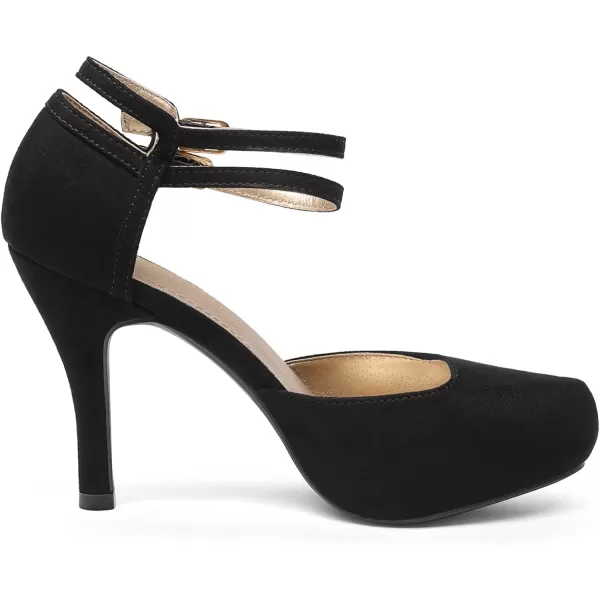imageDREAM PAIRS Office02 Womens Classy Mary Jane Double Ankle Strap Almond Toe High Heel Pumps NewBlack Suede