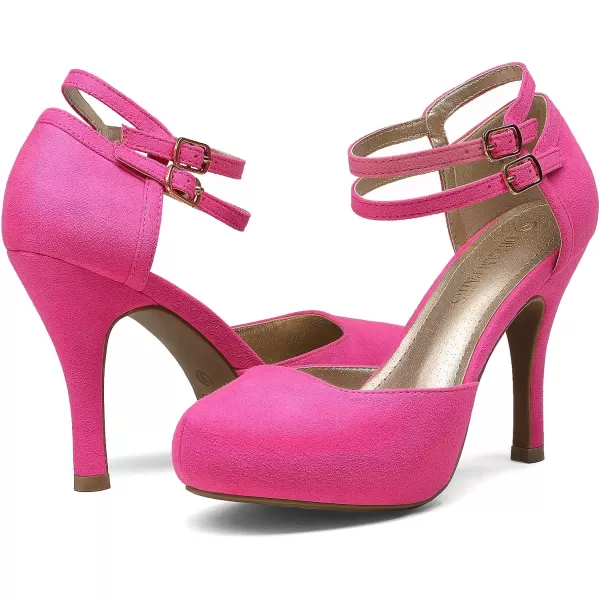 imageDREAM PAIRS Office02 Womens Classy Mary Jane Double Ankle Strap Almond Toe High Heel Pumps NewFuchsia Suede
