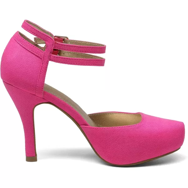 imageDREAM PAIRS Office02 Womens Classy Mary Jane Double Ankle Strap Almond Toe High Heel Pumps NewFuchsia Suede