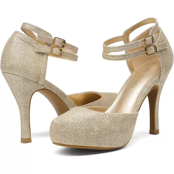 imageDREAM PAIRS Office02 Womens Classy Mary Jane Double Ankle Strap Almond Toe High Heel Pumps NewGold