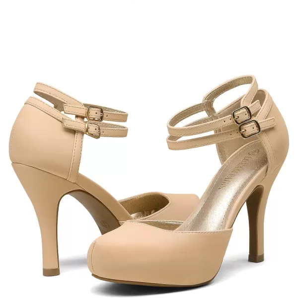 imageDREAM PAIRS Office02 Womens Classy Mary Jane Double Ankle Strap Almond Toe High Heel Pumps NewNude Nubuck